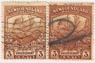 Newfoundland 117 (3) 1919 3 Cent Red Brown Trail Of The Caribou Gueudecourt