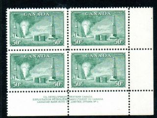 Canada Corner Plate Block,  Sc.  294,  Hinge Remnant,  Og,  Oil Wells 50c