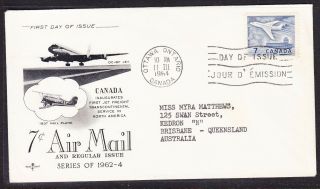 Canada 1964 - 7c Airmail " Rosecraft " First Day Cover To Australia