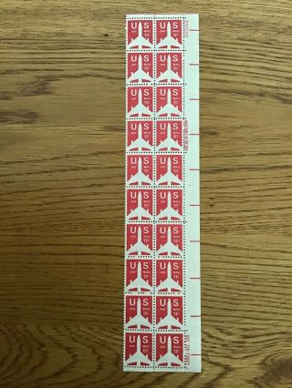 Us Stamps Sc C78 Silhouette Of Jet Airliner 11c Pb Strip 20 Mnh 1971 - 73