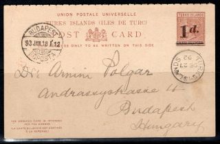 Turks Island 1892 Post Card Sent To Hungary, .  London Backstamp