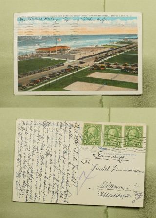 Dr Who 1935 Spring Lake Nj Bathing Beach/hotel Postcard To Germany E41356