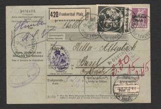 29 Germany Paketkarte / Parcel Card 1921 Frankenthal Pfalz To Basel