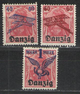 Germany - Danzig 1920 Sc C1 - C3 Mh Vg/f - First Danzig Airmail Issues