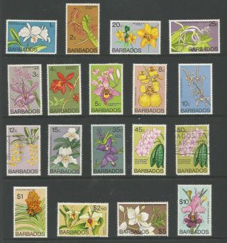 Barbados Sg485 - 500 The 1974 Orchids Set Of 18 Mostly Cat £40
