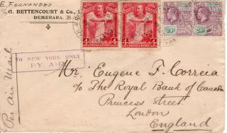 British Guiana 1932 Kgv Envelope To Uk (by Air To York) Rated 56c,
