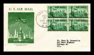 Dr Jim Stamps Us Statue Of Liberty Air Mail Grimsland Fdc Cover Block Scott C35