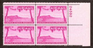 Oas - Cny 6265 Air Mail 1952 Scott C46 $.  80 Hawaii Diamond Head Plate Block