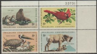 Scott 1464 - 67 - 1972 Commemoratives - 8 Cts Wildlife Conservation Plate Bk (a)