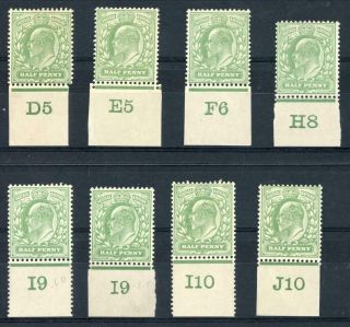 Gb Kevii 1/2d Green - 8 Stamps With Control Numbers Mnh/mh One Stamp Thinned