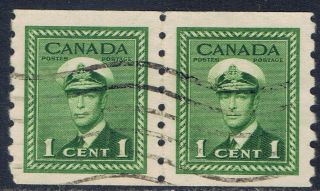 Canada 263 (3) 1943 1 Cent Green George Vi Coil Perf 8 Pair
