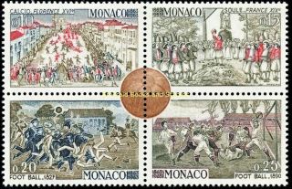 Ebs Monaco 1963 History Of Football 16th - 19th Centuries Block Of 4 624 - 627 Mnh