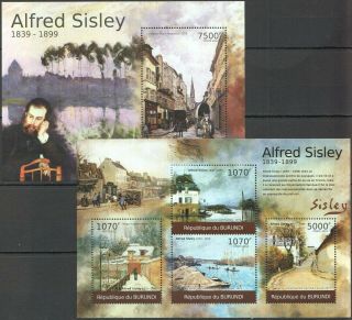 I11 2012 Burundi Art Famous Paintings Alfred Sisley Bl,  Kb Mnh Stamps