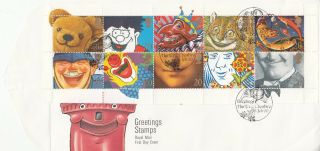 Rare 1990 Greetings Stamps Smiles 20p Issue Booklet Pane Fdc