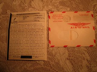 1944 Wwii V Mail Letter And Air Mail Envelope - Censorship