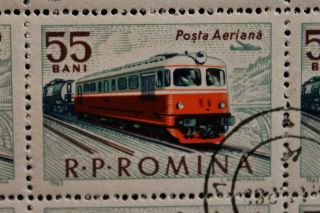Partial Sheet Romania Stamps 25 Postage Stamps Locomotive 1963 Mi: Ro 2162