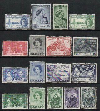 Malta 1939 - 51 6 Sets 17 Stamps Looking M.  With Gum But See Note