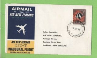 Australia 1966 Air Zealand Dc - 8 Flight Cover,  Brisbane To Auckland