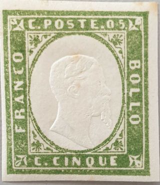 Italian States Sardinia 1855 - 1863,  5c,  Sass.  13eb,  Signature,  High Cv $,