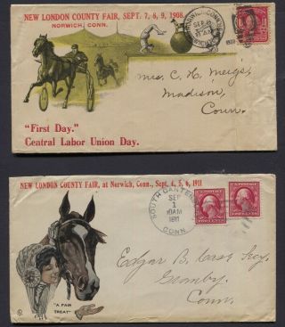 1908/1911 London County Fair Advertising Covers Norwich Ct Horse Racing