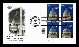 Dr Jim Stamps Us Priority Mail High Value Capitol Dome Fdc Cover Plate Block