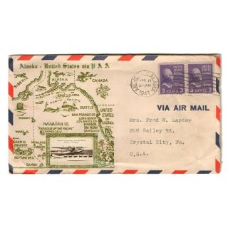 1941 Alaska States Paa Clipper First Flight Air Mail Service Inauguration Cover