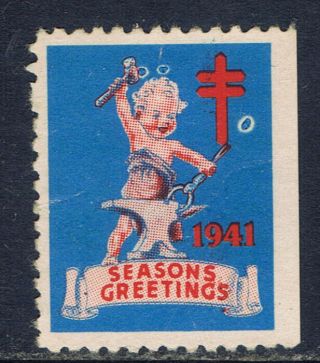 Canada 29 (1) 1941 Christmas Seal Seasons Greetings Child At Anvil No Gum