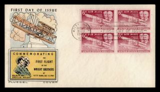 Dr Who 1949 Fdc Wright Brothers Flight Airmail Fluegel Cachet Block E54344