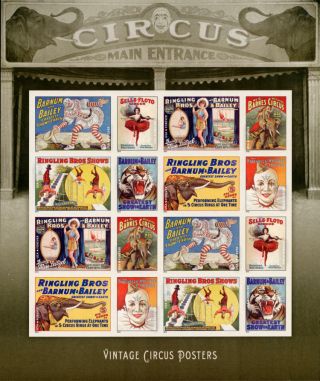 2014 49c Vintage Circus Posters,  Sheet Of 16 Scott 4898 - 4905 F/vf Nh