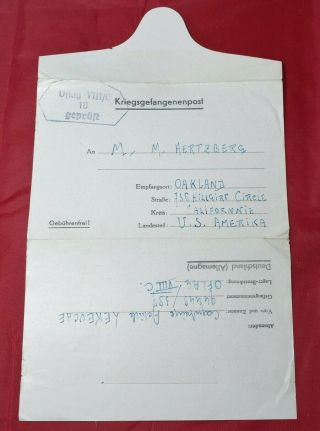 Laufen Castle German Pow Camp Oflag Vviic Censored Letter Card To California