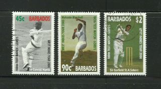 Cricket.  Barbados 2000.  Set Of 3 Stamps.