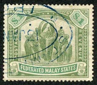 Federated Malay States Sg48a One Dollar Green And Pale Green Wmk Mult Ca