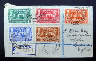 Barbados 1939 G.  Vi Assembly (5) On Registered Cover Nc60