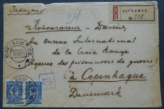 Russia - Ukraine 1915 Cover Sent From Iurkowcy - Kiev To Denmark Franked W/ 2 Stamps