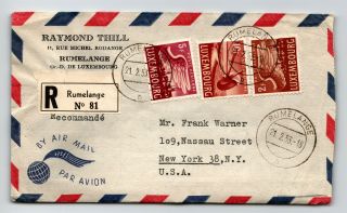 Luxembourg 1953 Registered Airmail Cover To Usa - Z13560