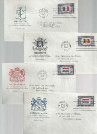 Set 14 WWII Overrun Country FDC ' s Scott 909 - 21 w/ Farnam cachets matched address 3