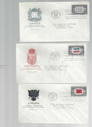 Set 14 WWII Overrun Country FDC ' s Scott 909 - 21 w/ Farnam cachets matched address 4
