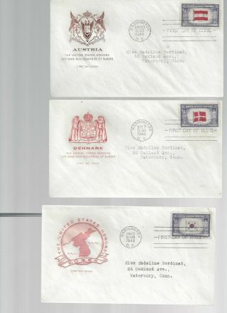 Set 14 WWII Overrun Country FDC ' s Scott 909 - 21 w/ Farnam cachets matched address 5