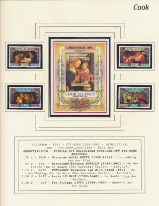 Xb71134 Cook Islands 1991 Religious Art Paintings Christmas Mnh