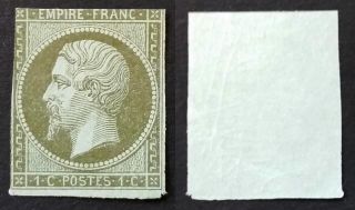 France - 1853 - Emperor Napoleon Iii - Imperf.  Mng - Sc 12 - 1c Olive Green