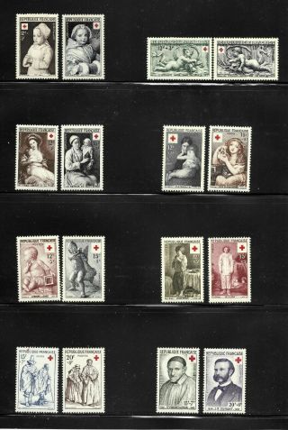 France 1951 - 1958 Red Cross Hinge 16 Stamps
