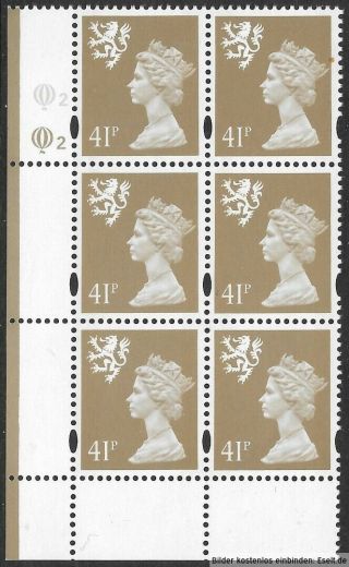 Gb/scotland 1971/98 41p Plate Block,  Sg Xsl75/s88,  Plate 2,  2.  Mnh