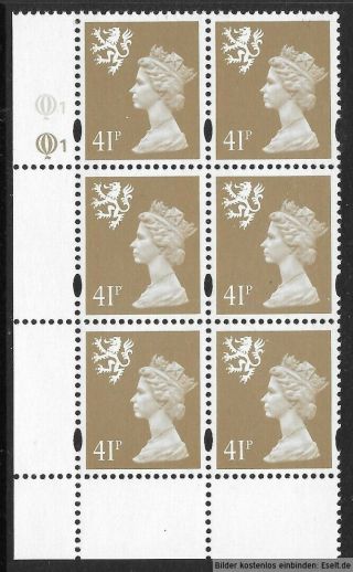 Gb/scotland 1971/98 41p Plate Block,  Sg Xsl75/s88,  Plate 1,  1.  Mnh