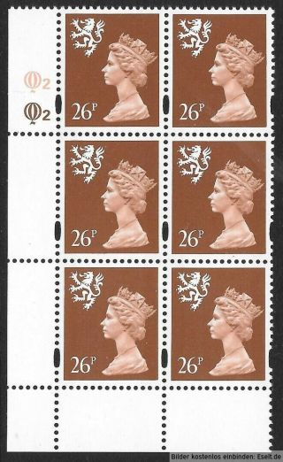 Gb/scotland 1971/98 26p Plate Block,  Sg Xsl59/s85,  Plate 2,  2.  Mnh