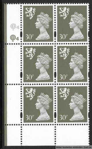 Gb/scotland 1971/98 30p Plate Block,  Sg Xsl64/s86,  Plate 4,  4.  Mnh