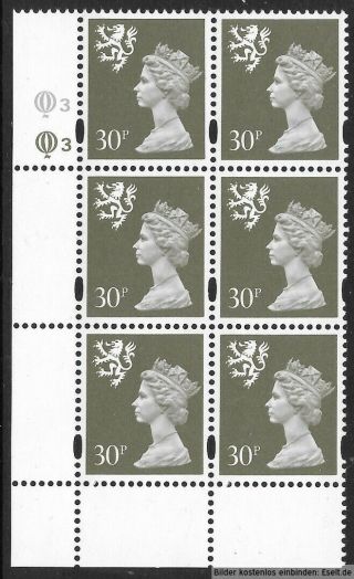 Gb/scotland 1971/98 30p Plate Block,  Sg Xsl64/s86,  Plate 3,  3.  Mnh