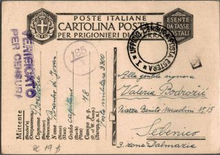 Italy 1942 Wwii,  Prisoner Of War Pow Camp 78 Censored Card To Sebenico Dalmazia