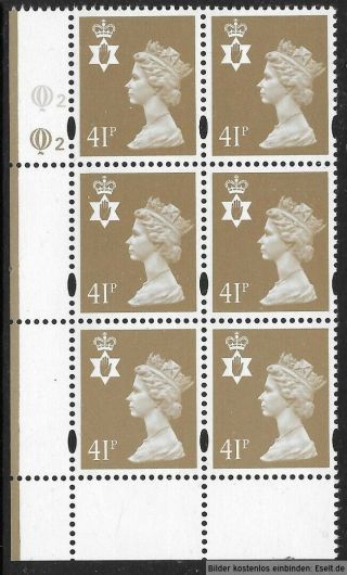 Gb/n.  Ireland 1971/00 41p Plate Block,  Sg Xnl64/ni76,  Plate 2,  2 Row 18.  Mnh