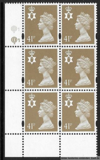 Gb/n.  Ireland 1971/00 41p Plate Block,  Sg Xnl64/ni76,  Plate 1,  1 Row 18.  Mnh