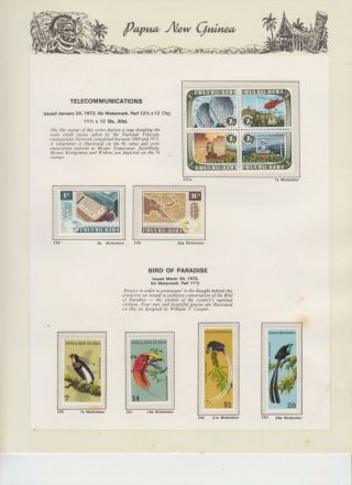 Papua Guinea On Illus.  Album Page 1973 Birds,  Tele Etc.  Mnh Removed For Ship.